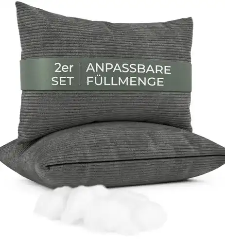 Sofa-Kissen Well B4 2er Set mit Füllung und Bezug, 40×60 cm, dunkelgrau