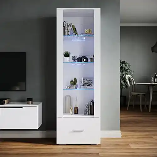 Vitrine Sonni aus Glas mit LED-Beleuchtung in Schwarz/Weiß