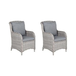 Rattansessel Beliani Gartensessel 2er Set in Grau mit Auflagen