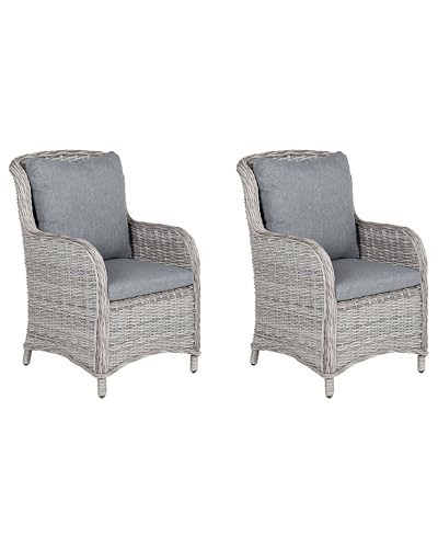 Rattansessel Beliani Gartensessel 2er Set in Grau mit Auflagen