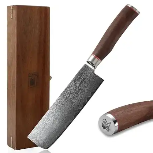 Zayiko Kurumi Premium Nakirimesser aus Damaststahl mit Nussbaumgriff