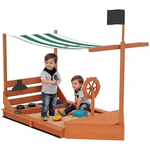 Outsunny Sandkasten 180 x 103 cm für Kinder mit Abdeckung und Sitzbänken