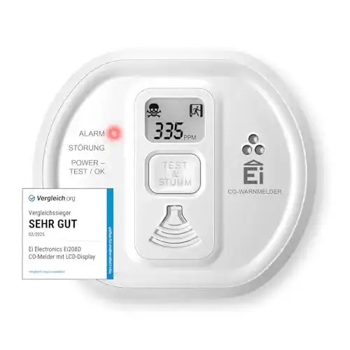 Gasmelder Ei Electronics Ei208D Kohlenmonoxidmelder mit LCD-Display