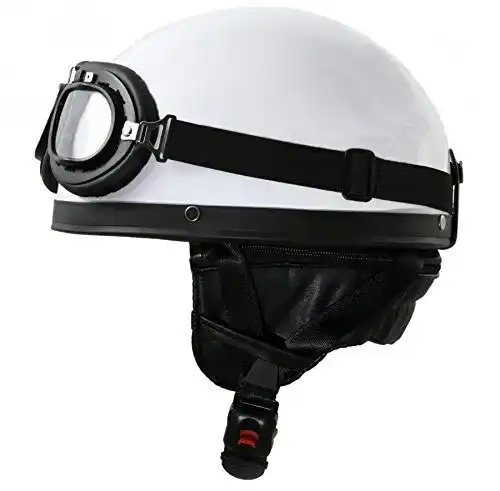 Halbschalenhelm ATO Oldtimer mit Fliegerbrille in Weiß Größe L