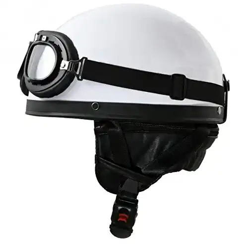 Halbschalenhelm ATO Oldtimer mit Fliegerbrille in Weiß Größe L