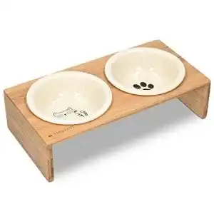 Ergonomischer Katzennapf mit Bambushalter von Navaris