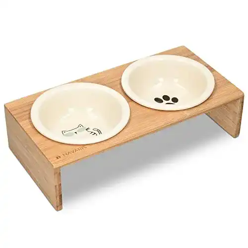Ergonomischer Katzennapf mit Bambushalter von Navaris