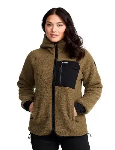 Fleecejacke Damen Revolutionrace Sherpa Hoodie für Outdoor-Aktivitäten