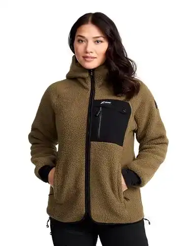 Fleecejacke Damen Revolutionrace Sherpa Hoodie für Outdoor-Aktivitäten