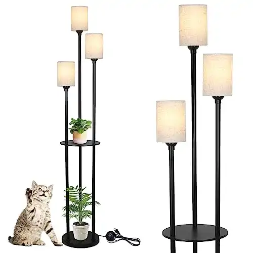 Stehlampe Rayofly schwarz mit Regal, 3-flammig, modern für Wohnzimmer