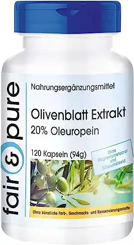 Olivenblattextrakt Fair & Pure 500mg, 120 Kapseln, vegan, hergestellt in Deutschland