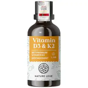 Vitamin K2 und D3 Tropfen von Nature Love, 50ml, hoch bioverfügbar