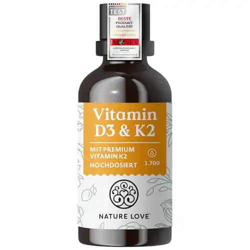 Vitamin K2 und D3 Tropfen von Nature Love, 50ml, hoch bioverfügbar