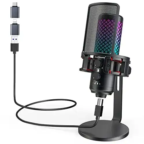Kondensatormikrofon Zealsound BKD-12A für PC und Gaming mit RGB