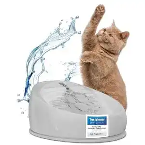Katzenbrunnen Lucky-Kitty aus Keramik in Grau