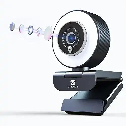 Vitade 960A Pro Webcam mit Ringlicht für Streaming und Videokonferenzen