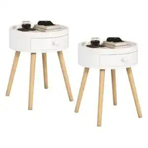 Runder Nachttisch 2er Set von Woltu Beistelltisch mit Schublade