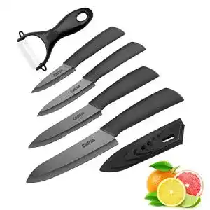 Cadrim 5-teiliges Keramikmesser Set mit Klingenschutz für die Küche