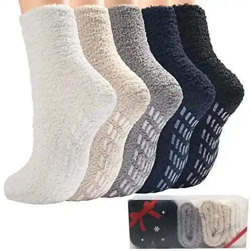 Kuschelsocken für Damen mit Anti-Rutsch Noppen – 5 Paar