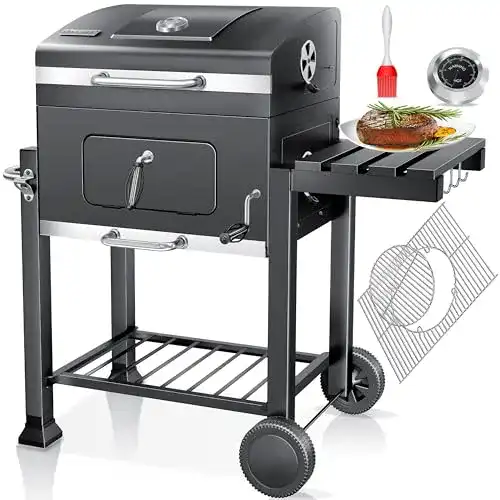 Holzkohlegrill Kesser Grillwagen XL mit Deckel und Rädern