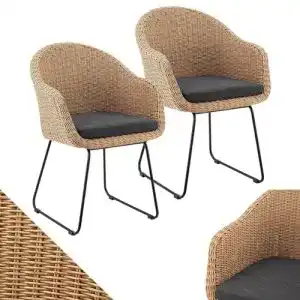 Korbstuhl Juskys Rattan Korbsessel Cody 4er Set mit Kissen für Innen und Außen