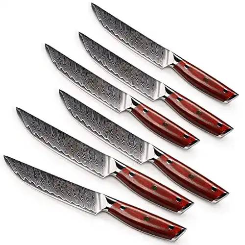 Damast Steakmesser Set von YARENH, 6-teiliges Steakmesser Set