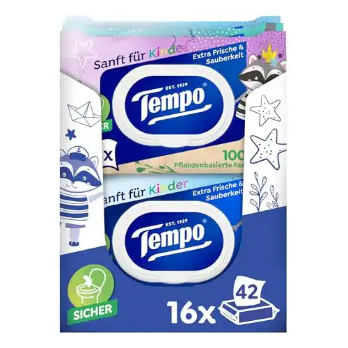 Feuchtes Toilettenpapier für Kinder – Tempo Megapack mit 16 Packungen