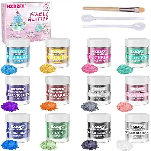 Essbares Glitzer Set Hxdzfx – 12 Farben für Getränke und Desserts