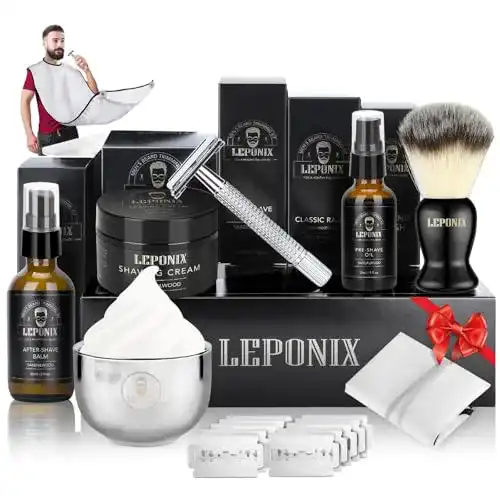 Rasierhobel Set für Herren mit Bartpflege-Produkten und Zubehör