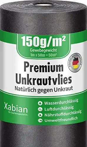 Unkrautvlies 150g Xabian Anti – Gartenvlies Rolle 50m x 1m