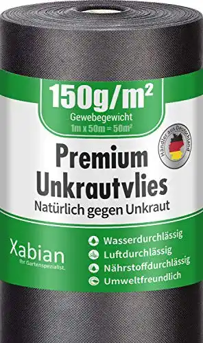 Unkrautvlies 150g Xabian Anti – Gartenvlies Rolle 50m x 1m