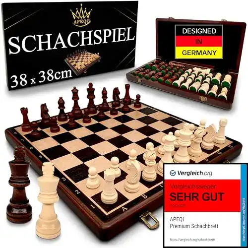 Schachbrett APEQi Premium Schachspiel aus Holz mit 34 Figuren