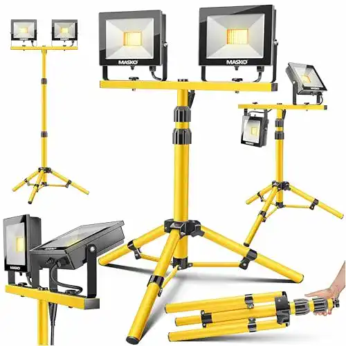 LED Baustrahler mit Stativ und Fernbedienung, 8000 Lumen, 2x50W