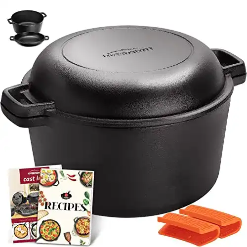 Dutch Oven Overmont Gusseisen Topf mit Doppelfunktion und eingebrannt