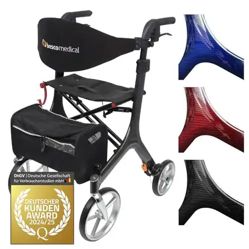 Rollator aus Carbon von Bescomedical – Faltbar und höhenverstellbar