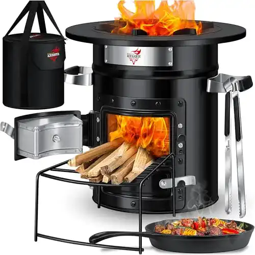 Raketenofen Kesser mit Gusseisen Grillpfanne für Outdoor-Kochen