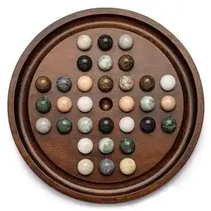Solitär-Brettspiel Lingle Deluxe 12,6 Zoll aus massivem Holz mit Marmor Kugeln