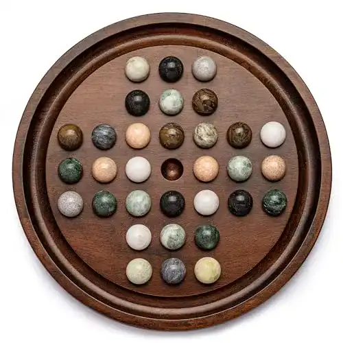 Solitär-Brettspiel Lingle Deluxe 12,6 Zoll aus massivem Holz mit Marmor Kugeln