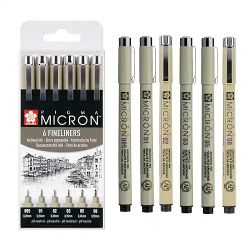 Fineliner Sakura Pigma Micron Set mit 6 schwarzen Stiften