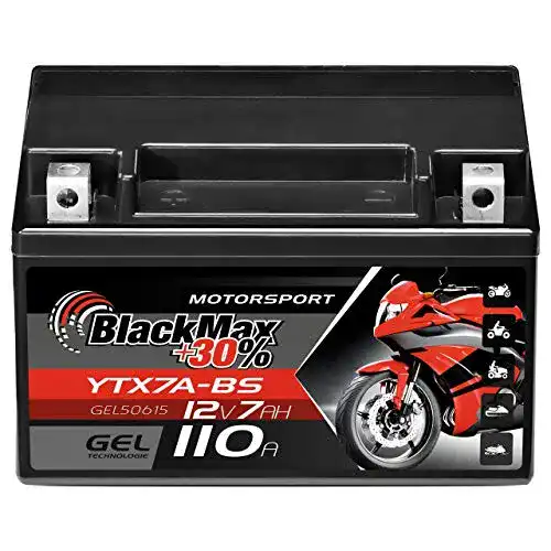 Motorradbatterie BlackMax YTX7A-BS GEL 12V mit hoher Startleistung