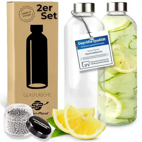 Glasflasche 1 Liter Smart-Planet 2er Set hochwertige Trinkflaschen