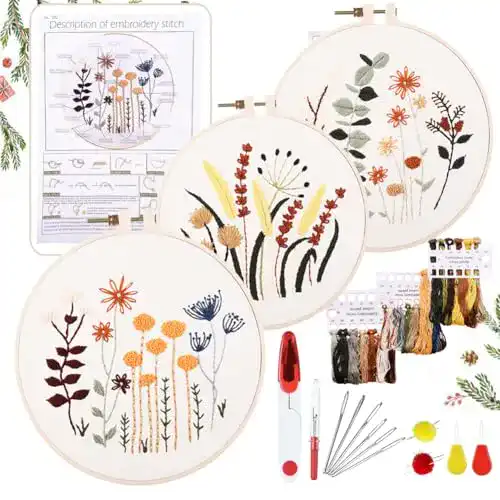 Yinva Anfänger Stickerei Set mit Blumenmuster und Zubehör