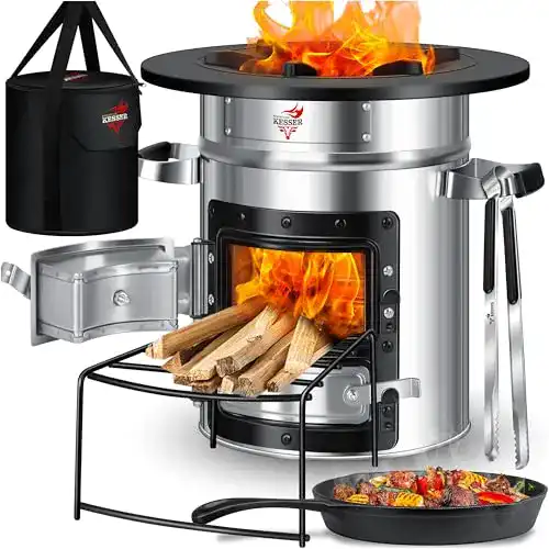 Pelletgrill Kesser Raketenofen mit Gusseisen-Grillpfanne