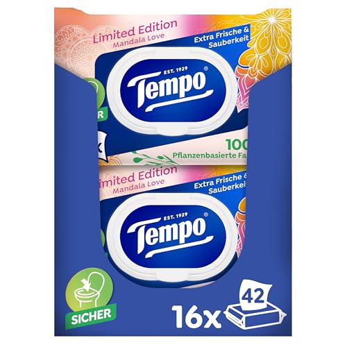 Tempo feuchtes Toilettenpapier im Vorteilspack mit 16 x 42 Tüchern