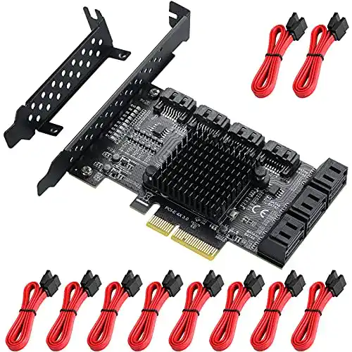 Mzhou PCIe 4X SATA Controller Karte mit 10 Ports für SATA3.0 HDDs