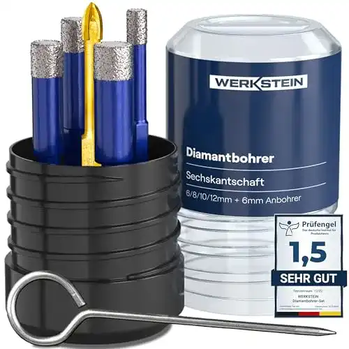 Diamantbohrer Werkstein Fliesenbohrer Set mit Diamantbohrkronen und Karbid Anbohrer