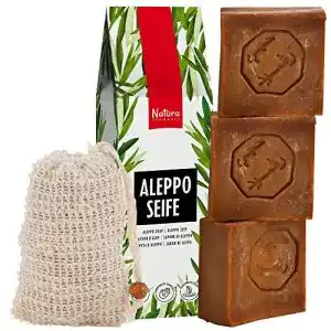 Aleppo-Seife Natura Germania 3x 200 g – 60% Olivenöl, 40% Lorbeeröl