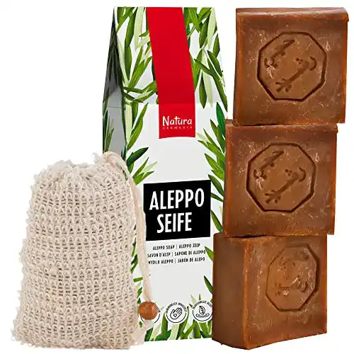 Aleppo-Seife Natura Germania 3x 200 g – 60% Olivenöl, 40% Lorbeeröl