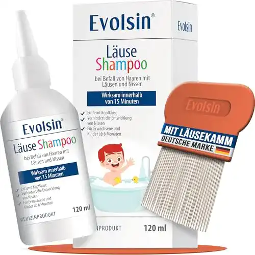 Läuseshampoo Evolsin 120ml mit Läusekamm für Erwachsene und Kinder