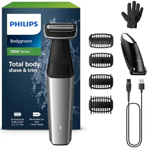 Körperrasierer Philips Bodygroom Series 5000 mit wasserfestem Trimmer